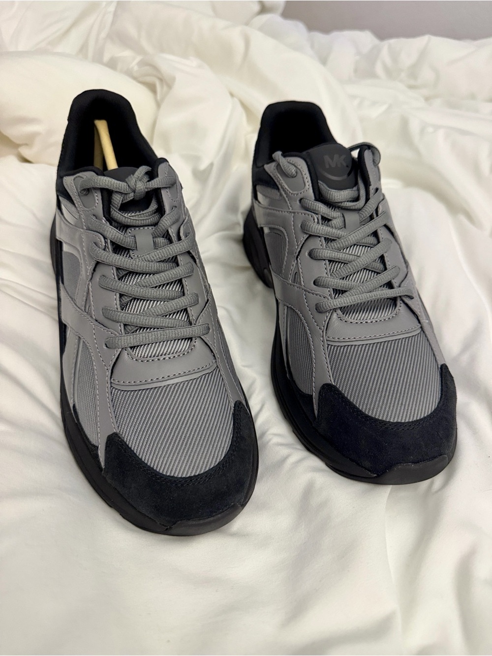 Michael Kors Men's Gray and Black Sneaker - The Leo Mixed-Media Trainer